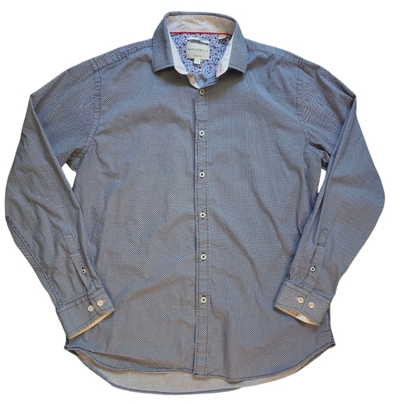 Construct Other - Construct Blue/White Geometric Pattern Button-up Flip Cuffs, Men Size 16.5